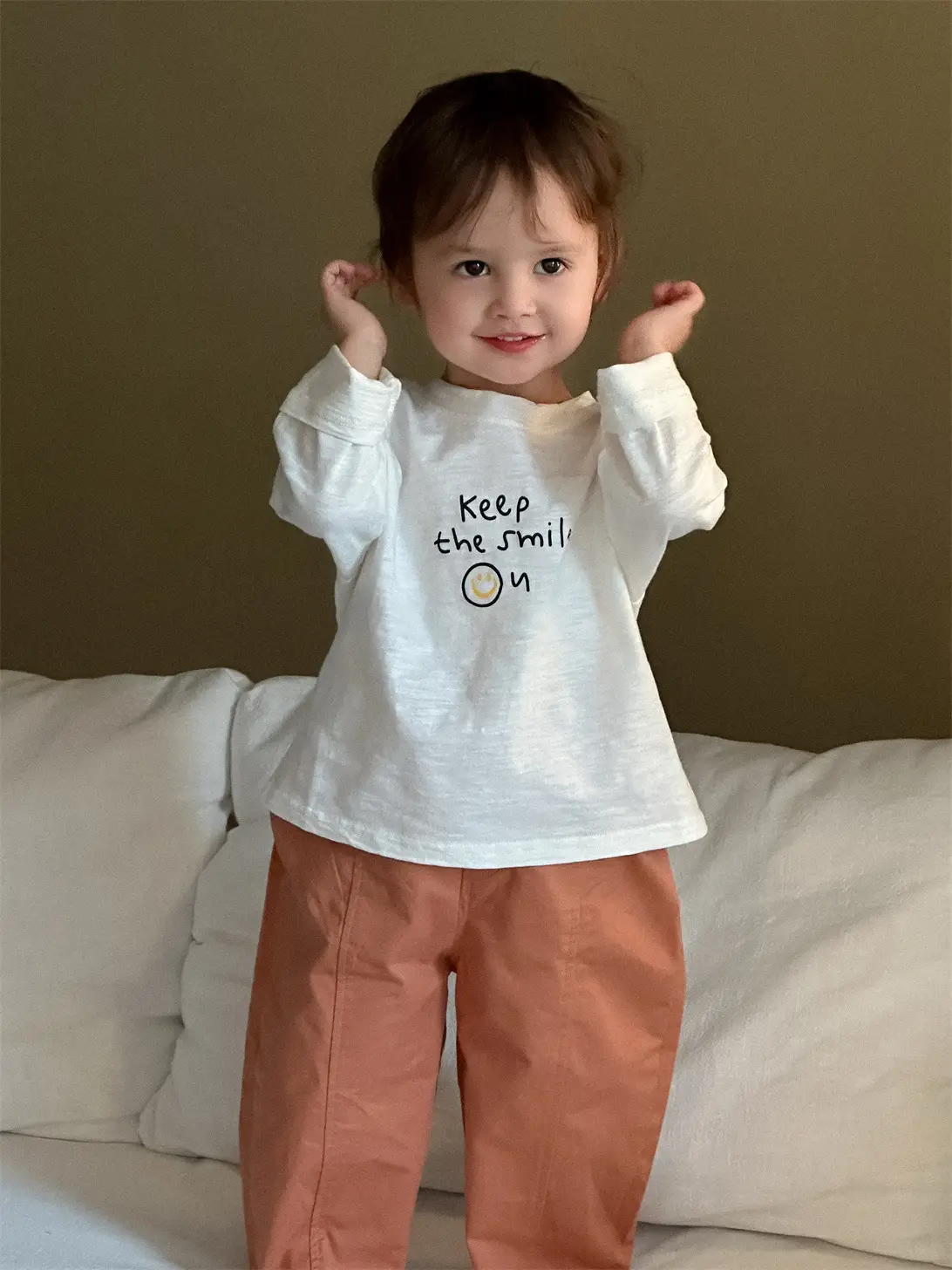Kids White Letter T-Shirt with Orange Pants Set