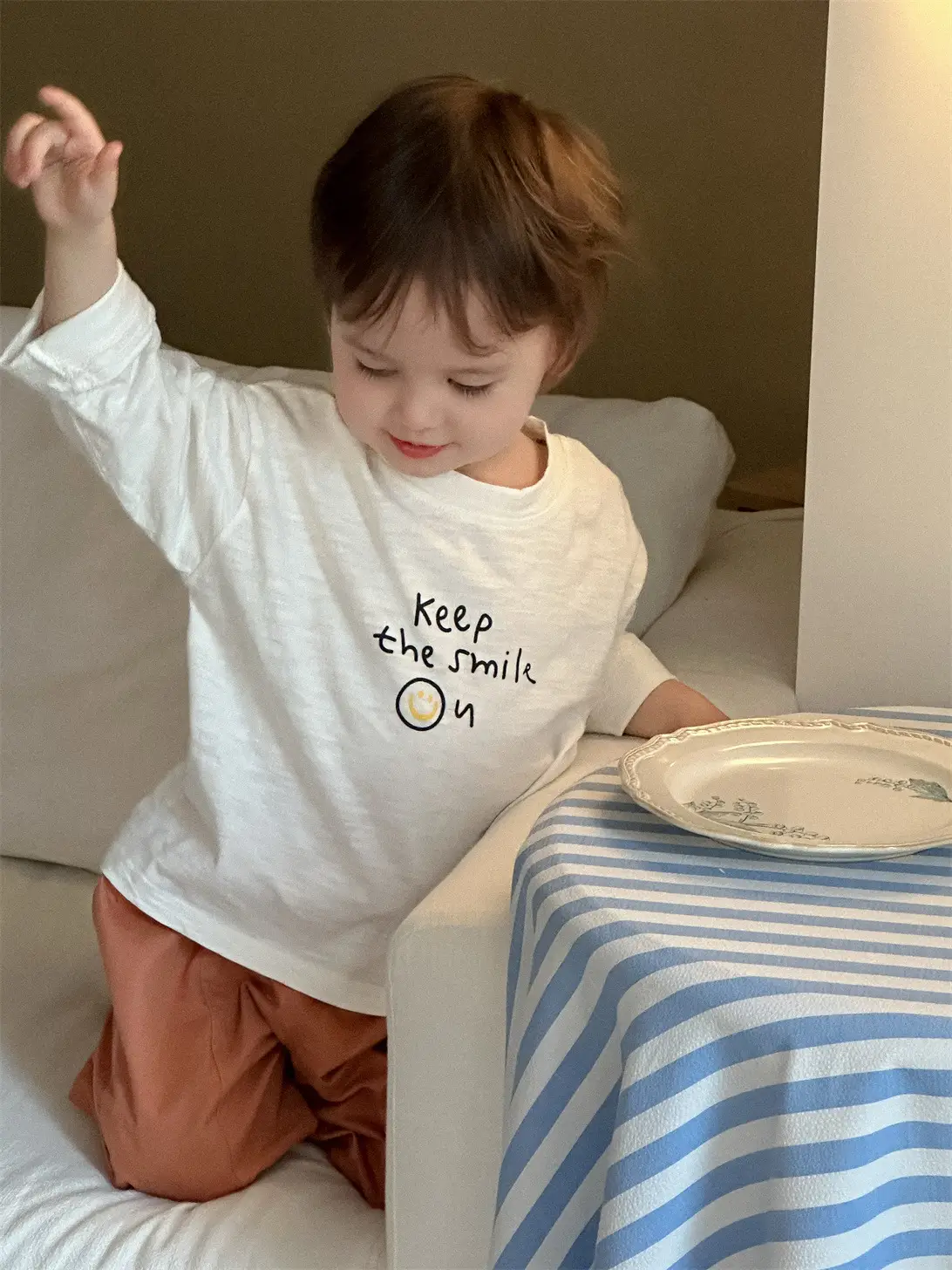 Kids White Letter T-Shirt with Orange Pants Set