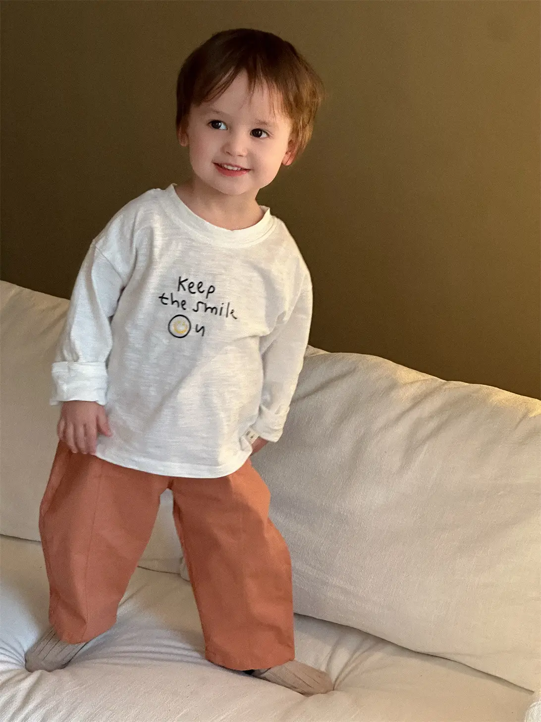 Kids White Letter T-Shirt with Orange Pants Set
