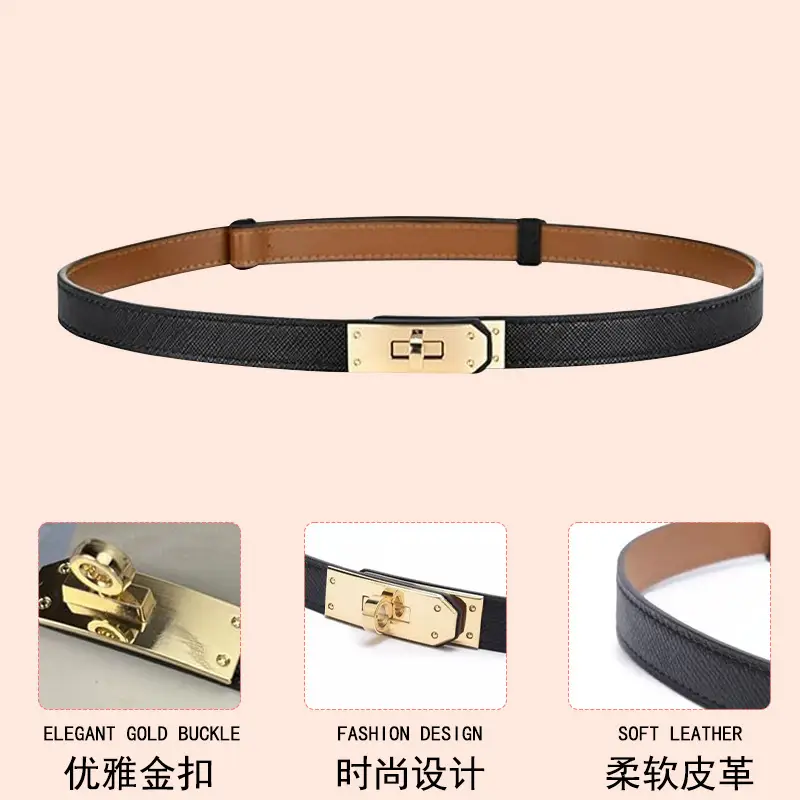Narrow Waist Belt with Gold Clasp for Men