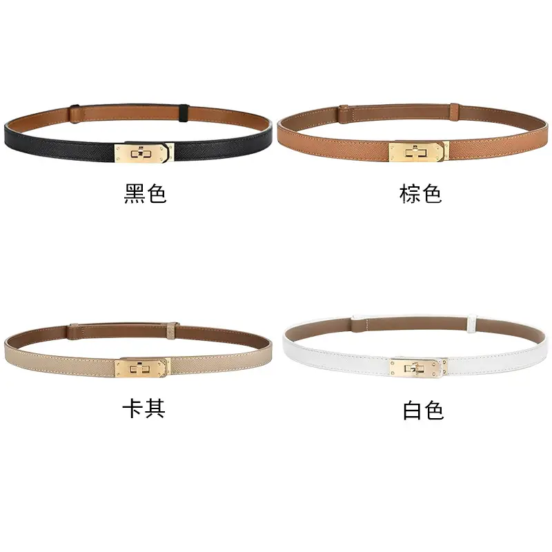 Narrow Waist Belt with Gold Clasp for Men