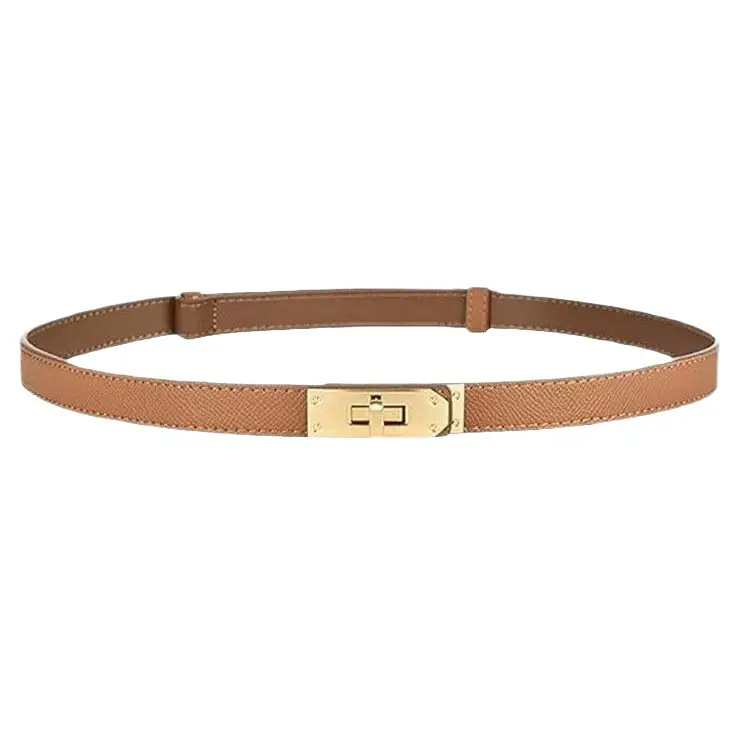 Narrow Waist Belt with Gold Clasp for Men