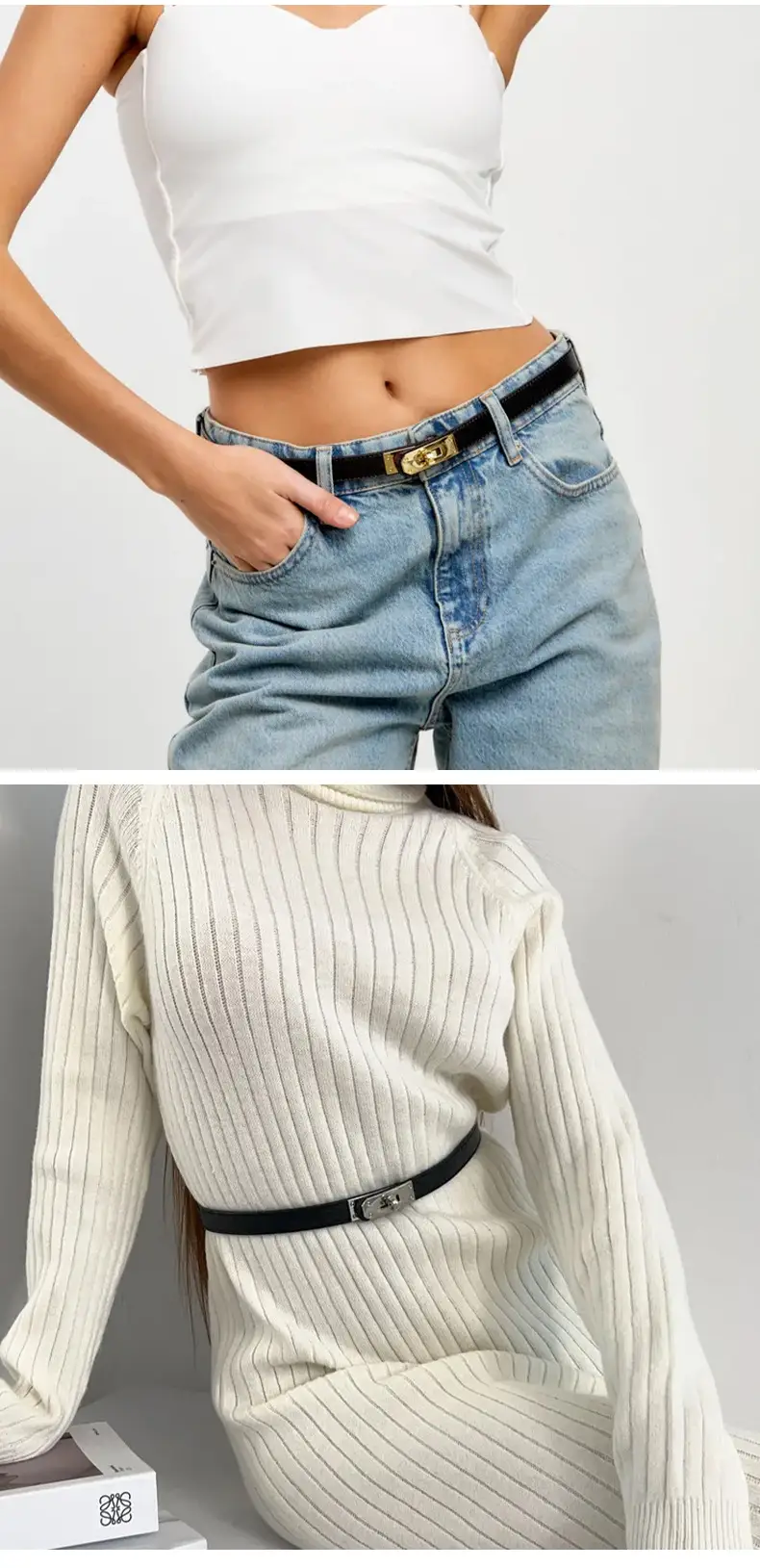 Narrow Waist Belt with Gold Clasp for Men — feature 6