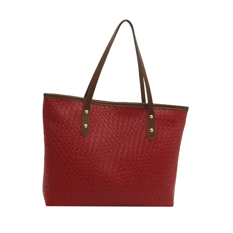 Women Woven Red Handbag Large Capacity Casual Shoulder Bag - Image 10