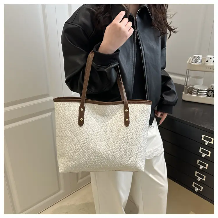 Women's White Woven Tote Bag Large Capacity Shoulder Bag — feature 13