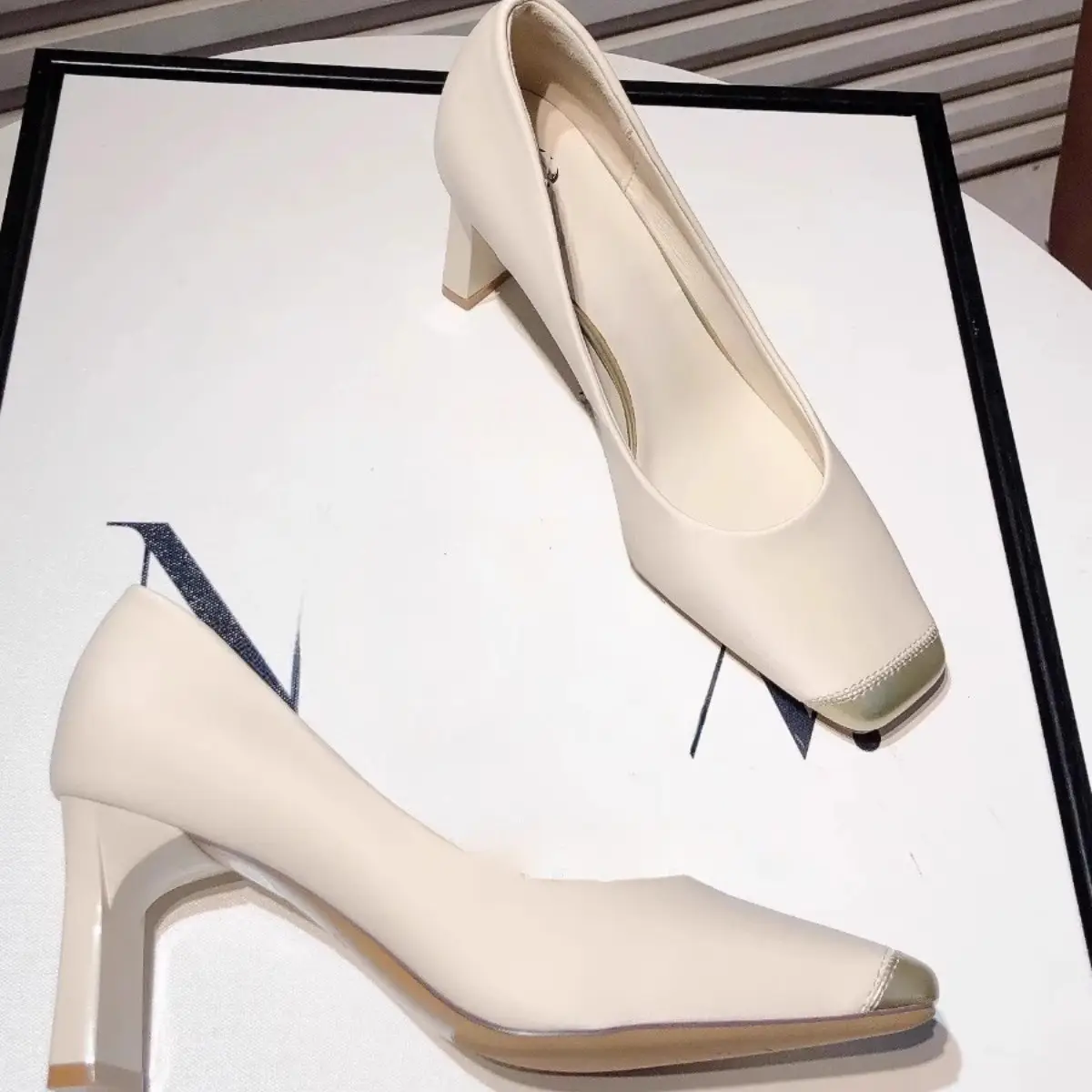 French Lady Square Toe High Heels 2024 Spring Autumn - Image 4
