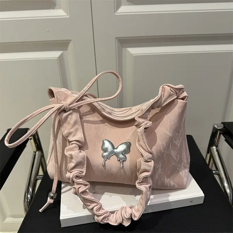 Women's Pleated Butterfly Shoulder Bag Pink 2025 - Image 6