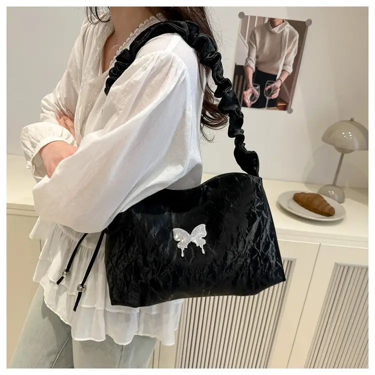 Women's Pleated Butterfly Shoulder Bag Pink 2025 — feature 34