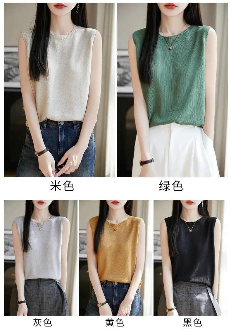 Women Green Knitted Sleeveless Vest with Round Neck — feature 5