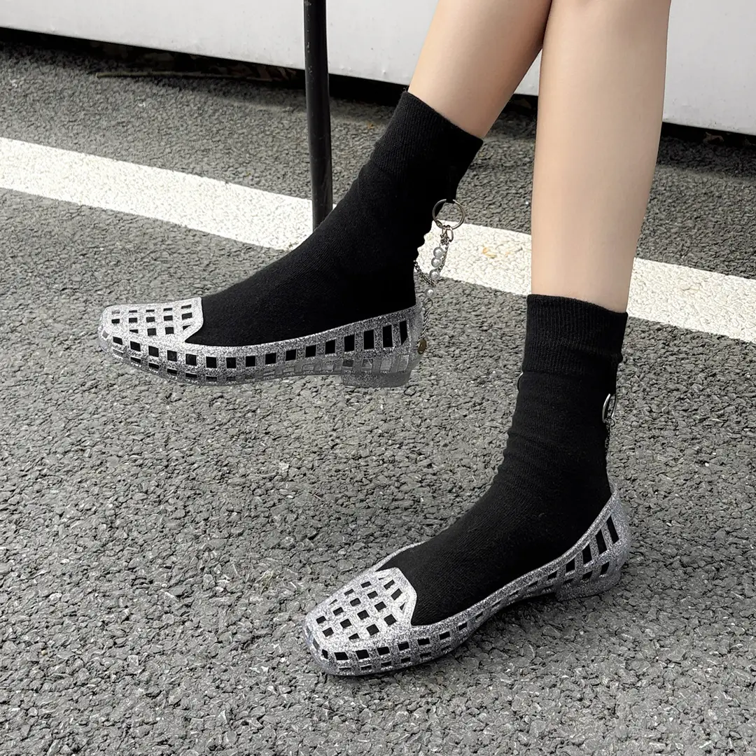 Shallow-Mouthed Single Shoes, Crystal Pvc Outdoor Casual Square-Toe Sandals, Slip-On Dance Shoes, Cool for Summer - Image 8