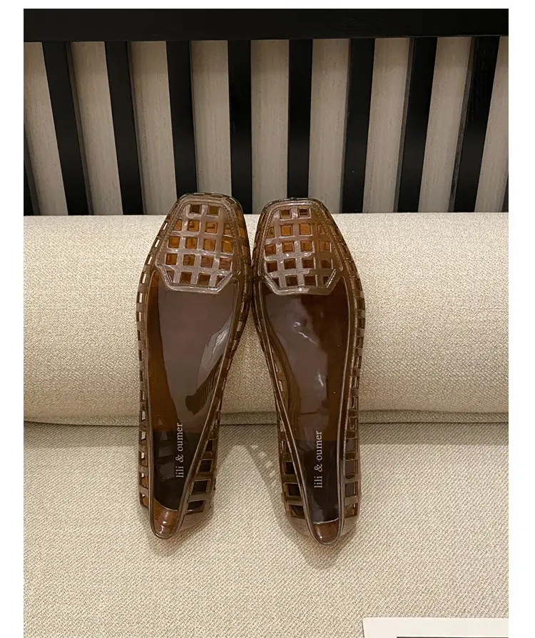 Shallow-Mouthed Single Shoes, Crystal Pvc Outdoor Casual Square-Toe Sandals, Slip-On Dance Shoes, Cool for Summer — feature 41