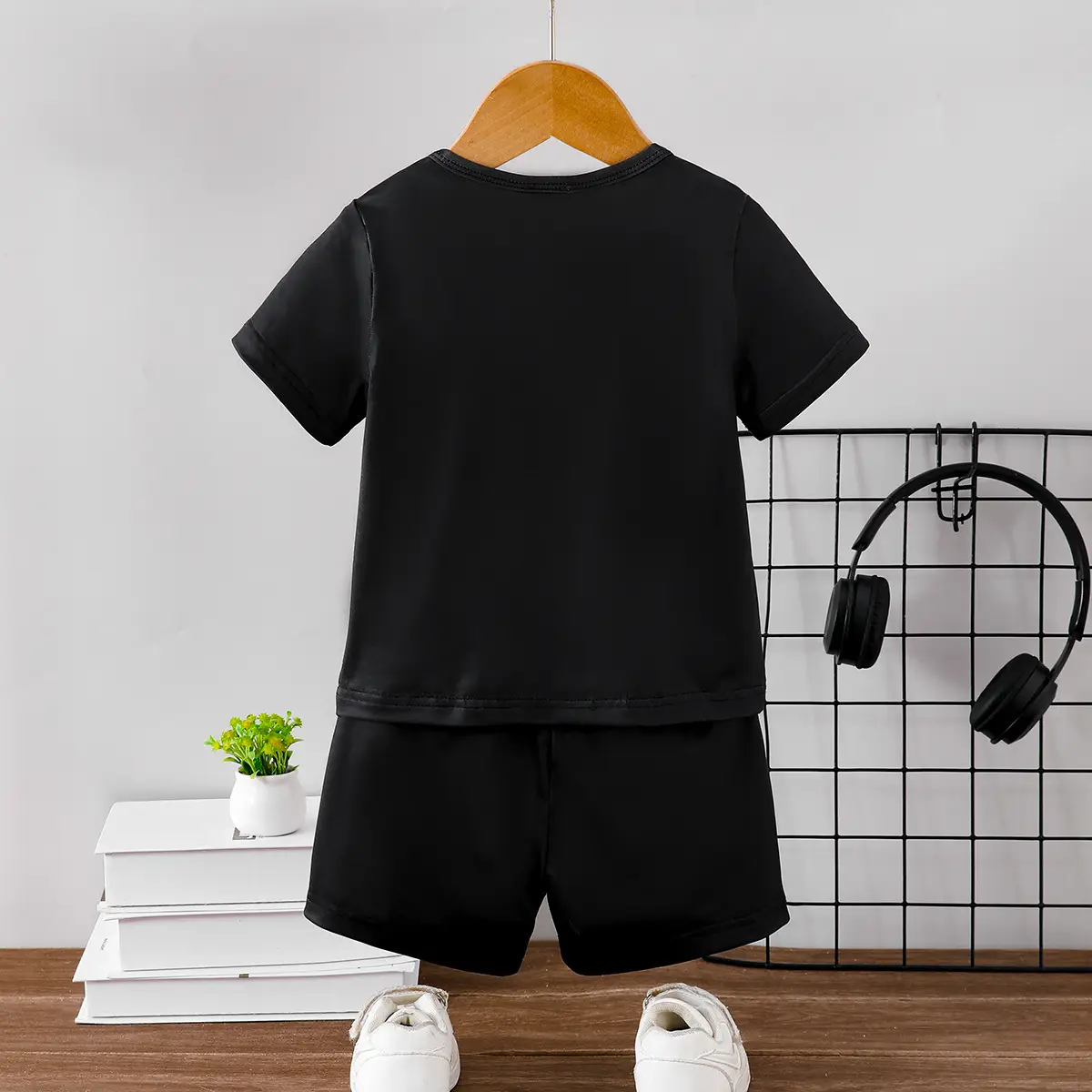 Boy Bear Print Shorts T-Shirt Set Black Summer - Image 3