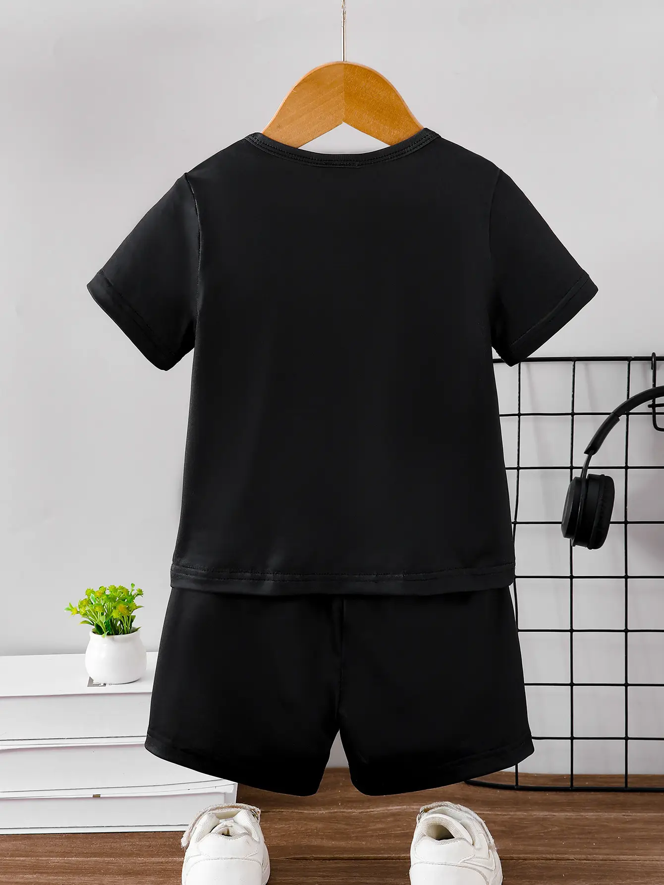 Boy Bear Print Shorts T-Shirt Set Black Summer — feature 3