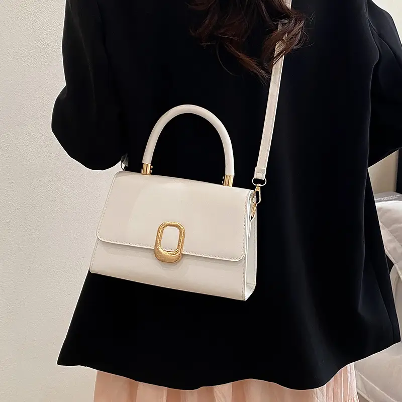 Black Square Shoulder Bag with Gold Clasp - Image 8