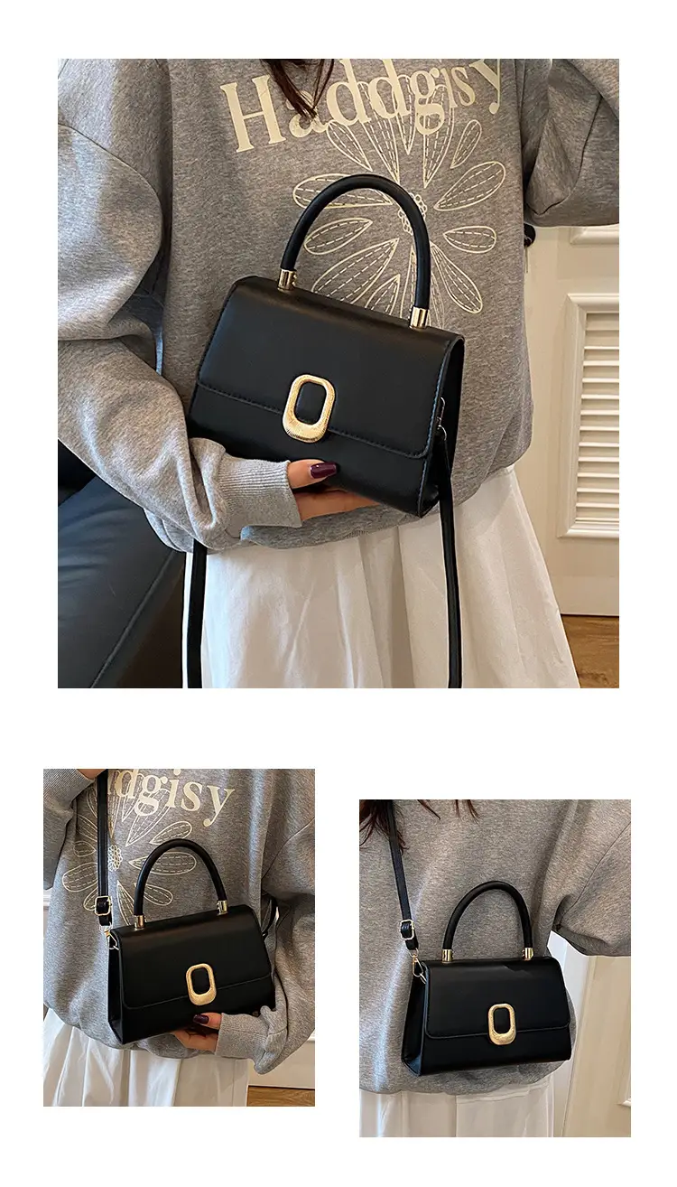 Black Square Shoulder Bag with Gold Clasp — feature 11