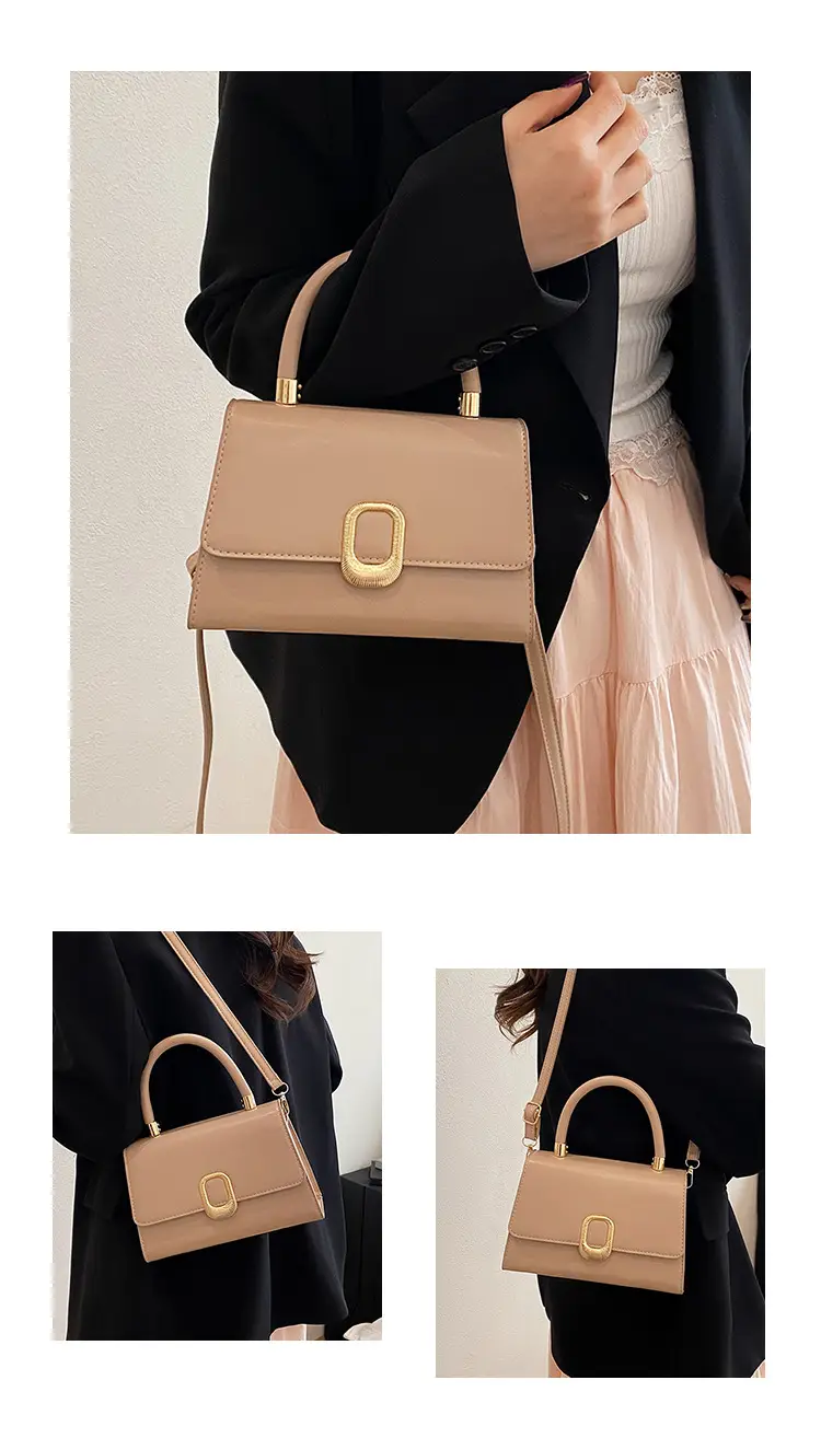 Black Square Shoulder Bag with Gold Clasp — feature 13