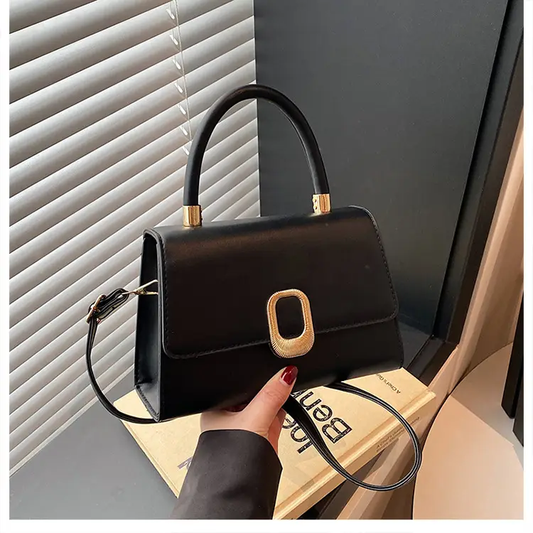 Black Square Shoulder Bag with Gold Clasp — feature 20