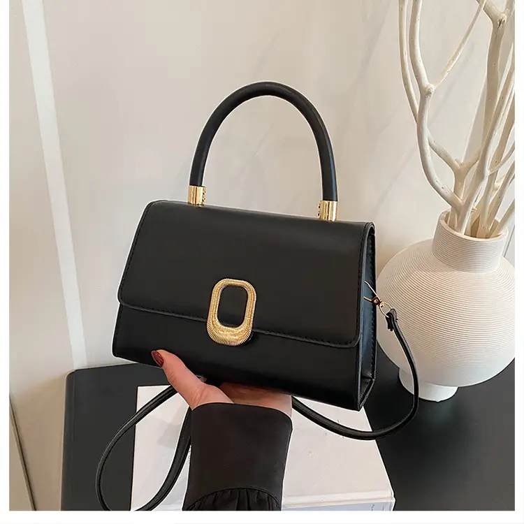 Black Square Shoulder Bag with Gold Clasp — feature 21
