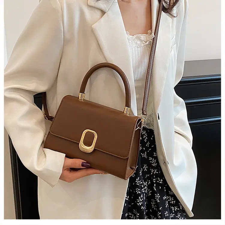 Black Square Shoulder Bag with Gold Clasp — feature 31