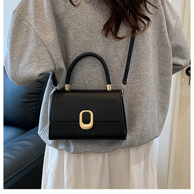 Black Square Shoulder Bag with Gold Clasp — feature 32