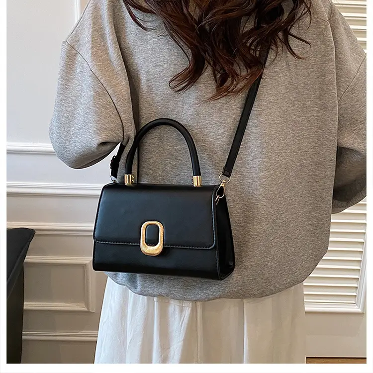 Black Square Shoulder Bag with Gold Clasp — feature 33