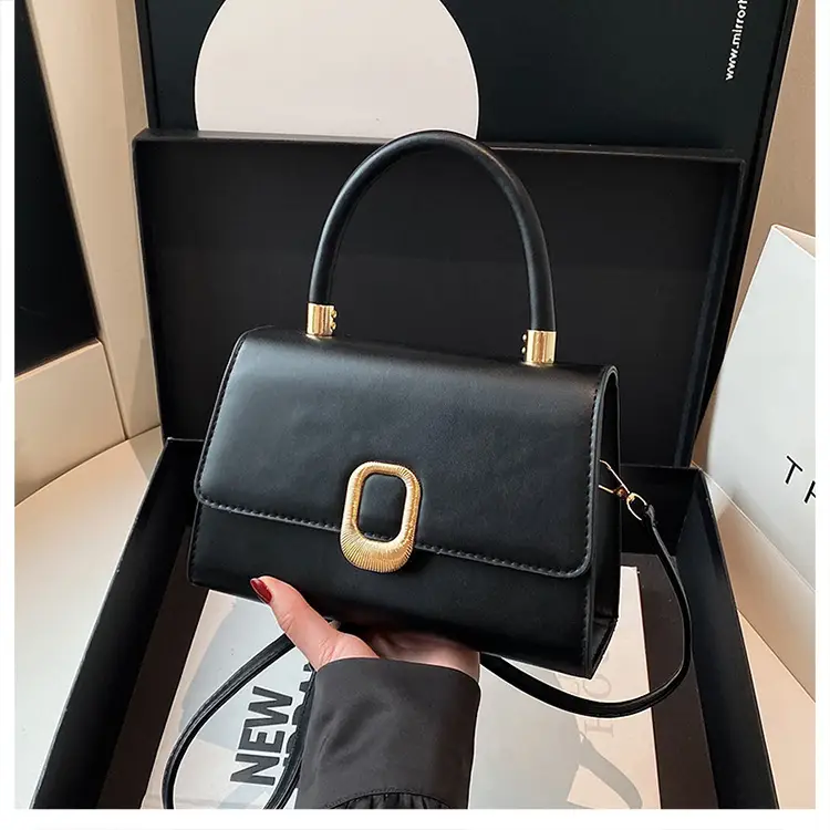Black Square Shoulder Bag with Gold Clasp - Image 2