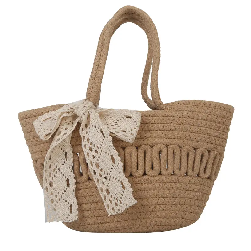 Women's woven straw tote bag with bow for spring summer - Image 7