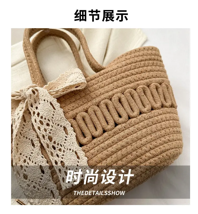 Women's woven straw tote bag with bow for spring summer — feature 1