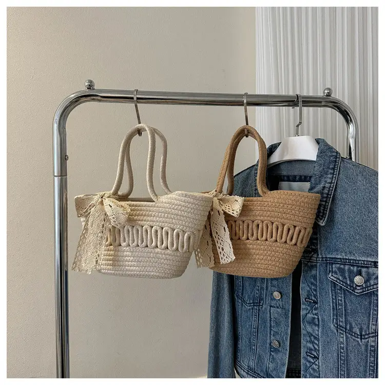 Women's woven straw tote bag with bow for spring summer — feature 16