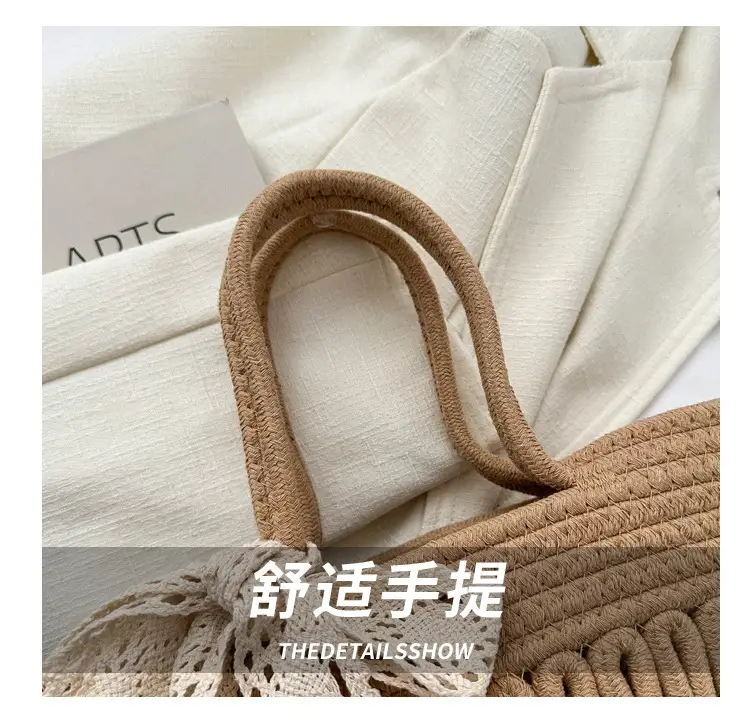 Women's woven straw tote bag with bow for spring summer — feature 3