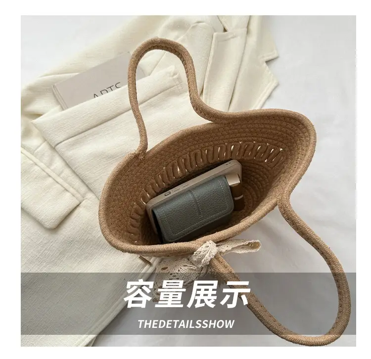 Women's woven straw tote bag with bow for spring summer — feature 4