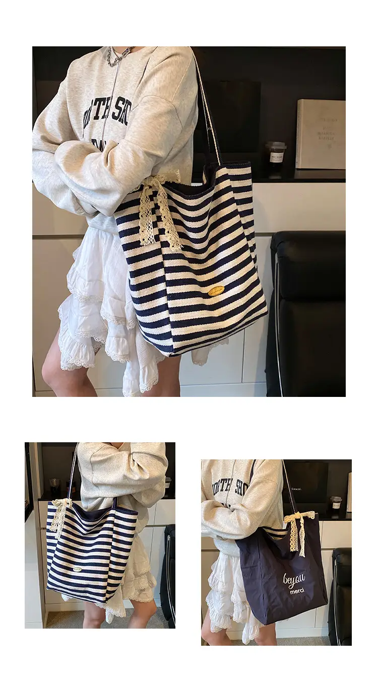 Women's Striped Crossbody Bag with Gold Embroidery — feature 11