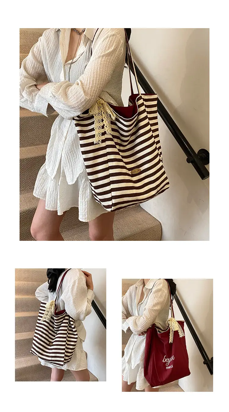Women's Striped Crossbody Bag with Gold Embroidery — feature 12