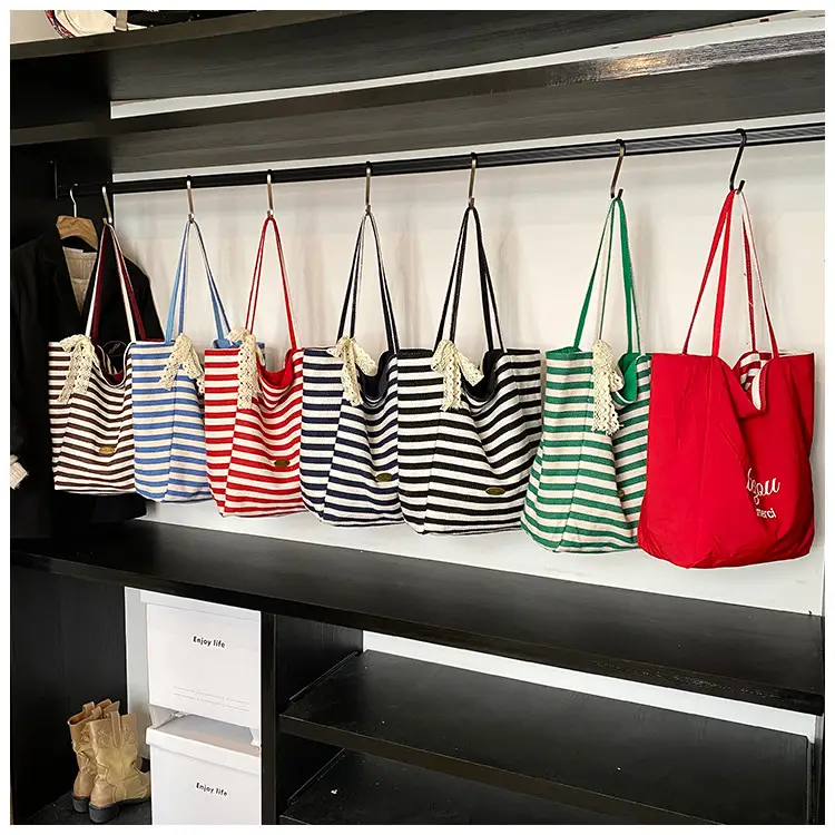 Women's Striped Crossbody Bag with Gold Embroidery — feature 9