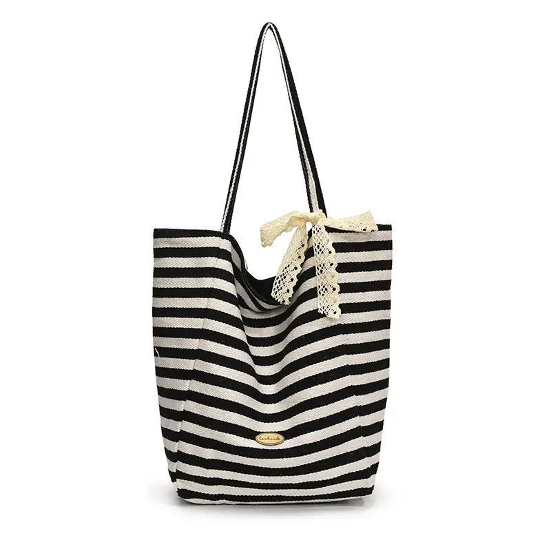 Women's Striped Crossbody Bag with Gold Embroidery - Image 3