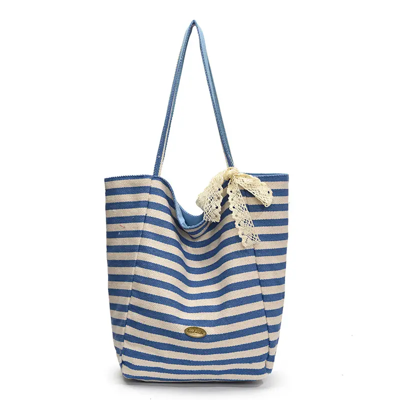 Women's Striped Crossbody Bag with Gold Embroidery - Image 4