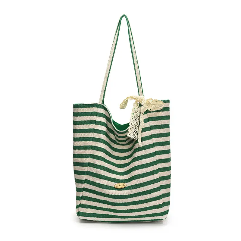 Women's Striped Crossbody Bag with Gold Embroidery - Image 6