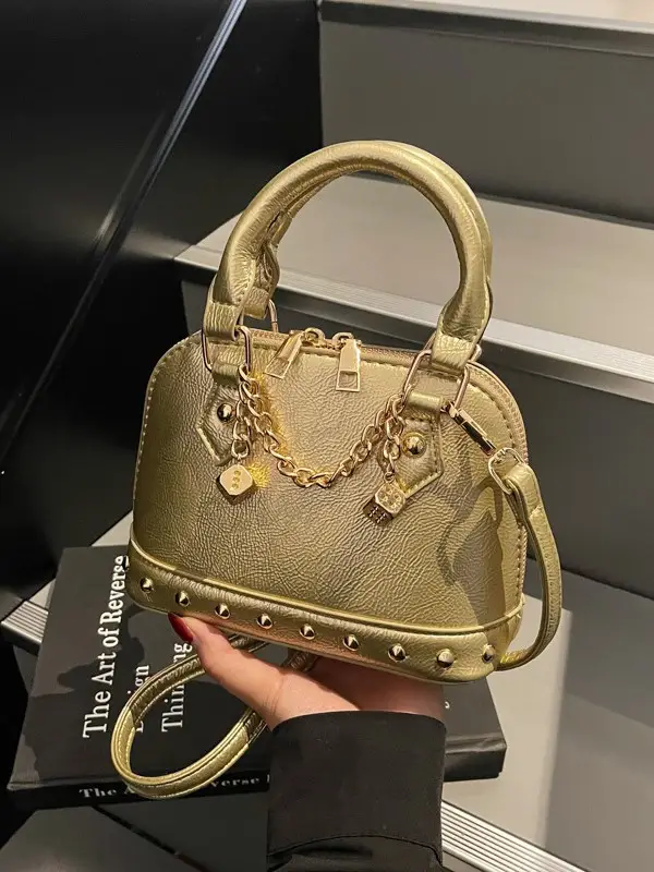 Golden Rivet Satchel Handbag for Women 2025 - Image 6