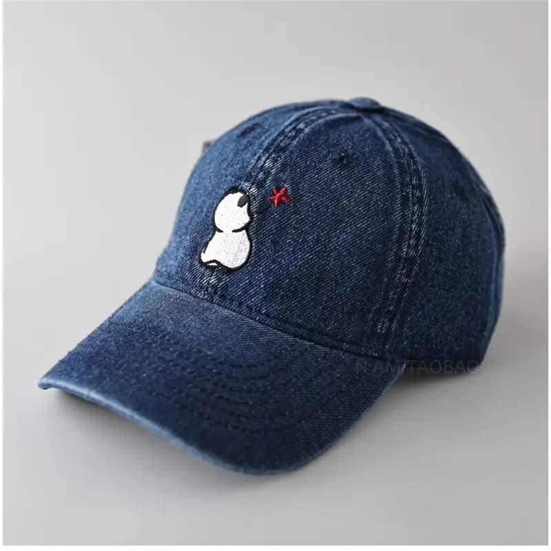 Women Blue Denim Cartoon Bear Cap - Image 2