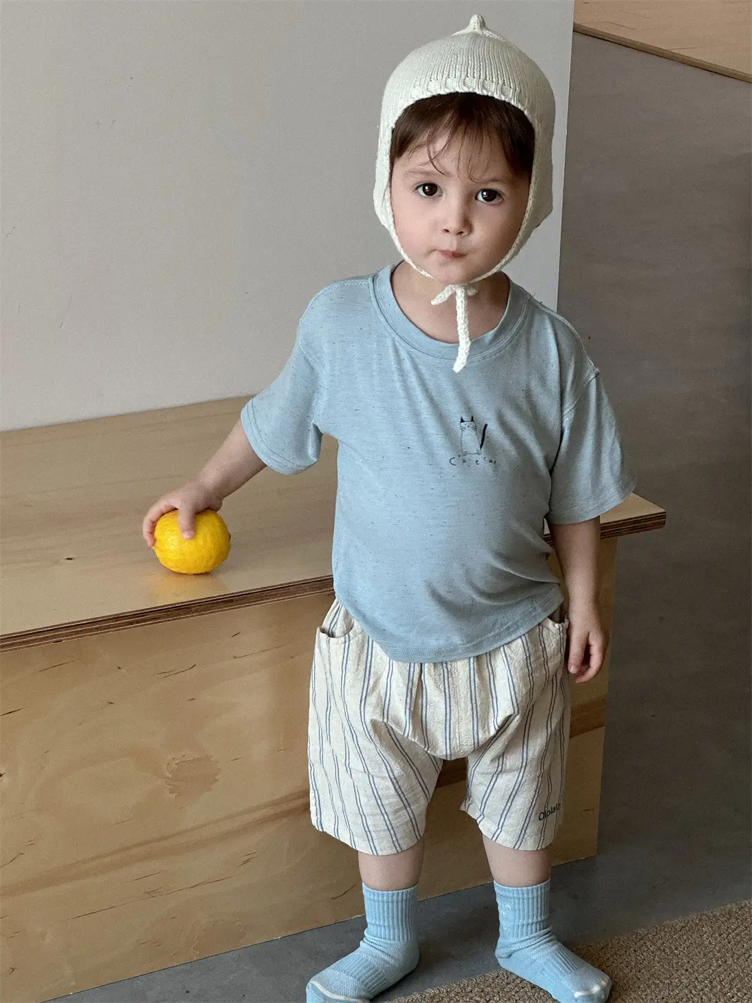 Kids Summer T-Shirt Shorts Set Brown Checkered 2026