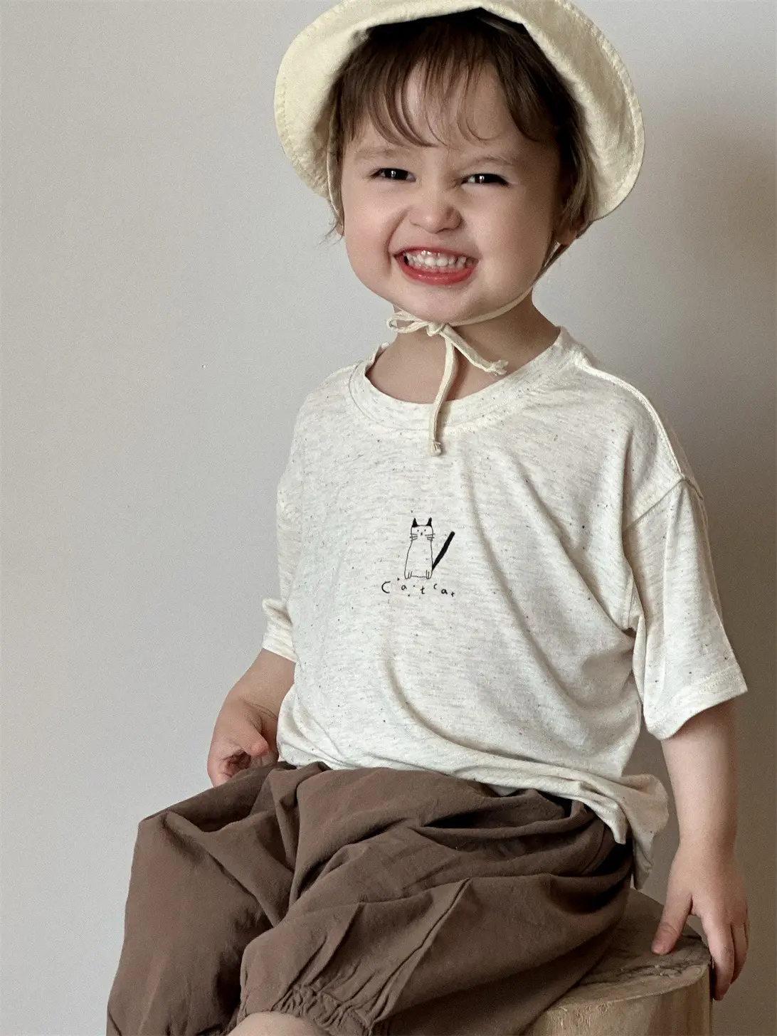 Kids Summer T-Shirt Shorts Set Brown Checkered 2026