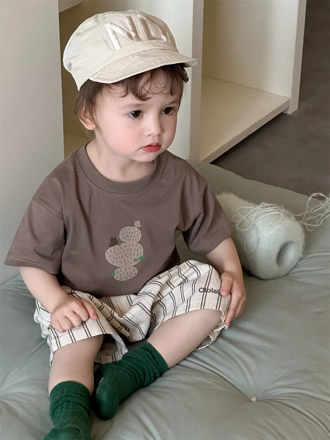 Kids Summer T-Shirt Shorts Set Brown Checkered 2026