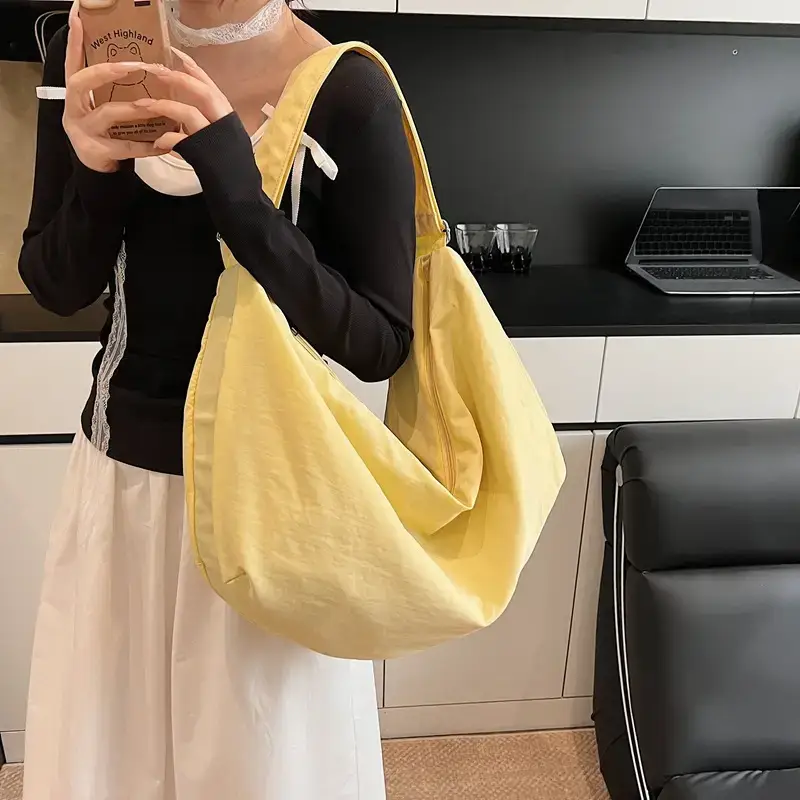 Yellow Nylon Shoulder Bag for Women Large Capacity Commuter