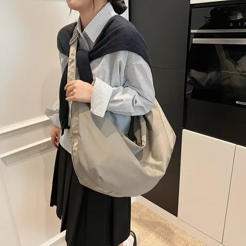 Yellow Nylon Shoulder Bag for Women Large Capacity Commuter