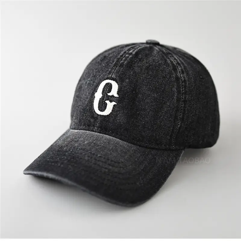 Men Denim Cap with White Letter Embroidery - Image 6