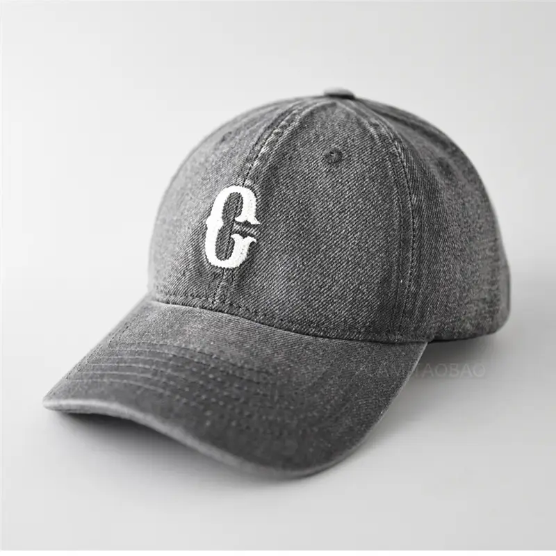 Men Denim Cap with White Letter Embroidery - Image 9