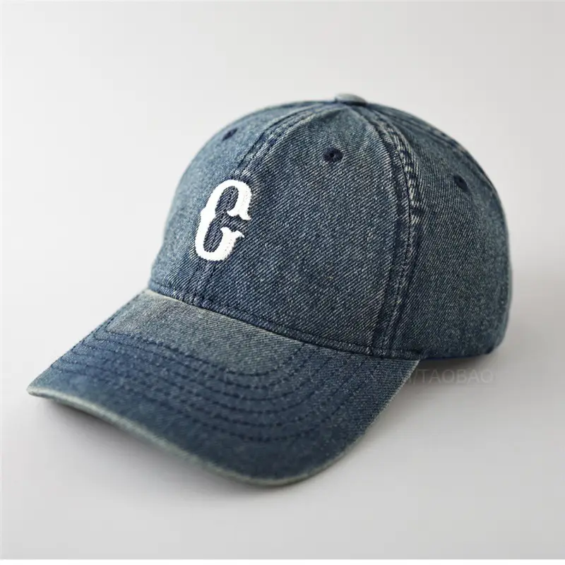 Men Denim Cap with White Letter Embroidery - Image 10