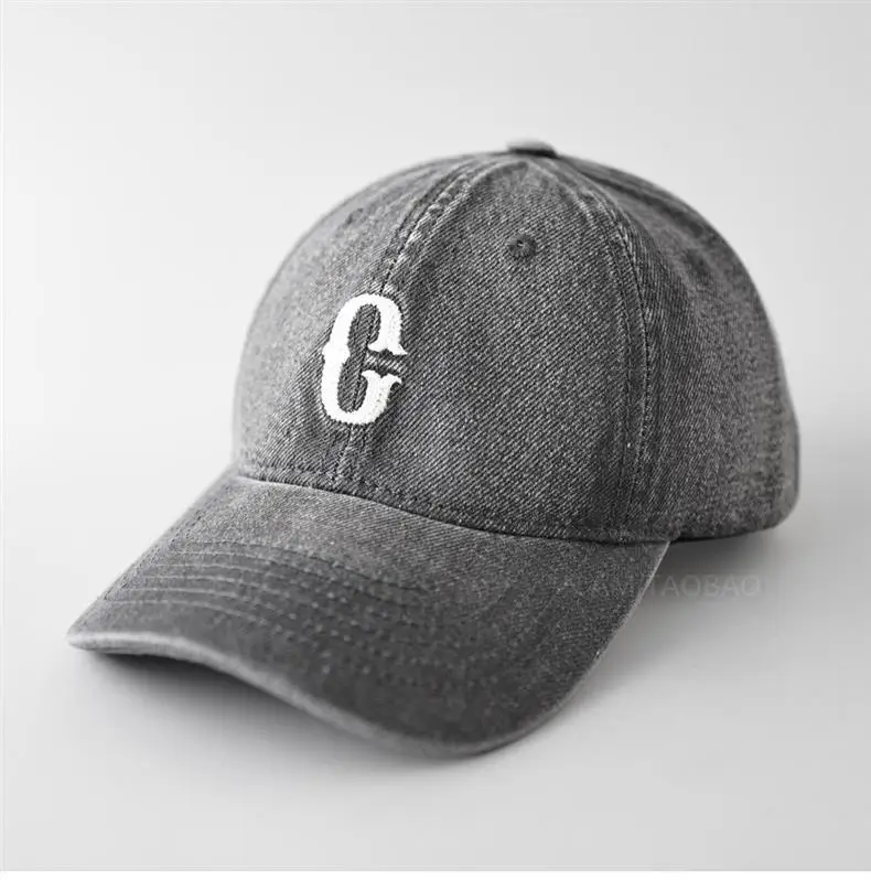Men Denim Cap with White Letter Embroidery — feature 1