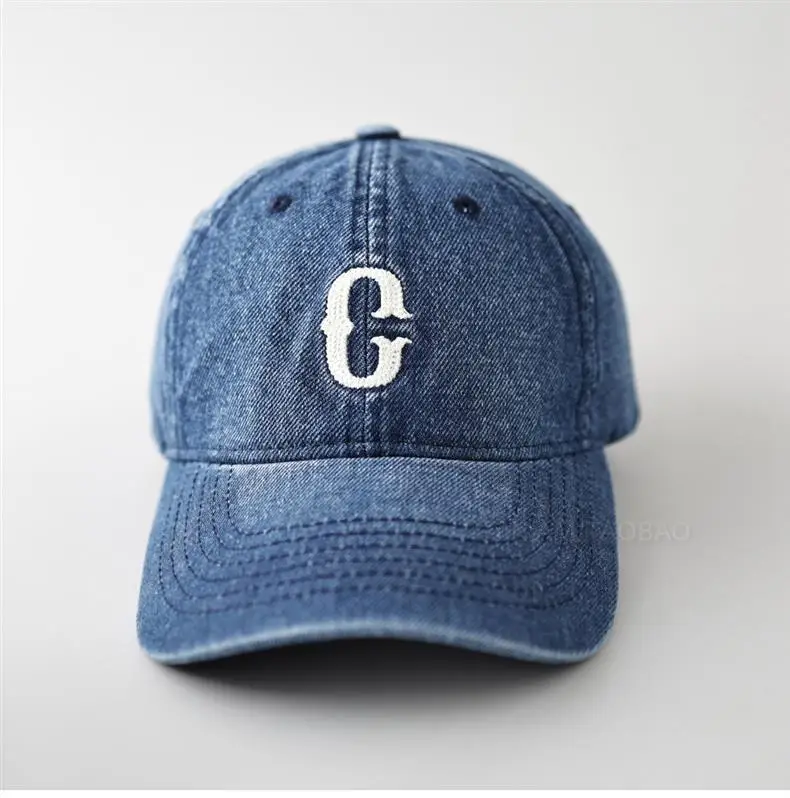 Men Denim Cap with White Letter Embroidery — feature 10