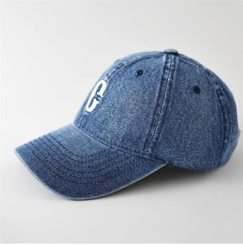 Men Denim Cap with White Letter Embroidery — feature 11